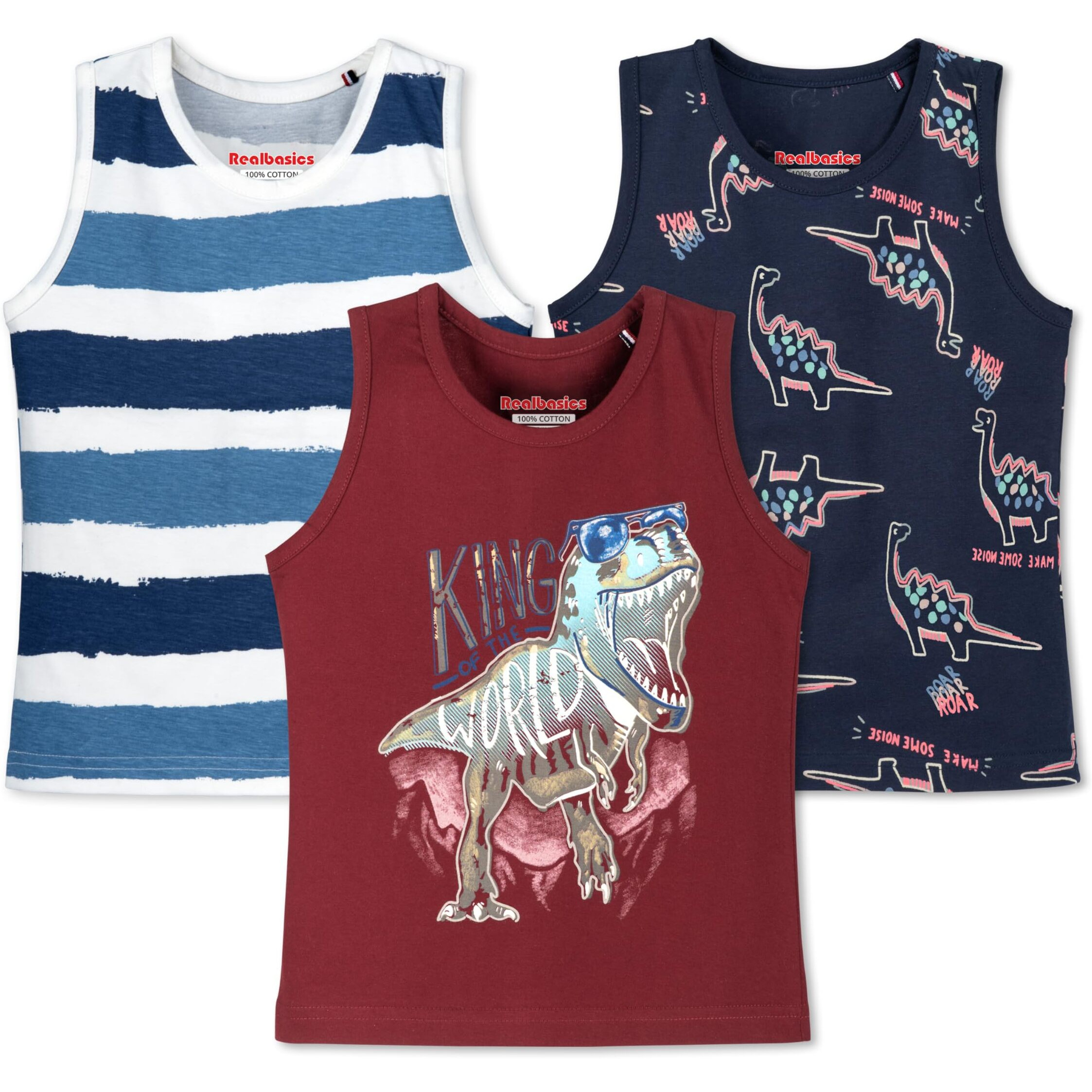 Real Basics Boys Regular Fit Vests(Rb-Bb-Tvest-P4-1112-Mdino_Multicolor_11-12 Years)