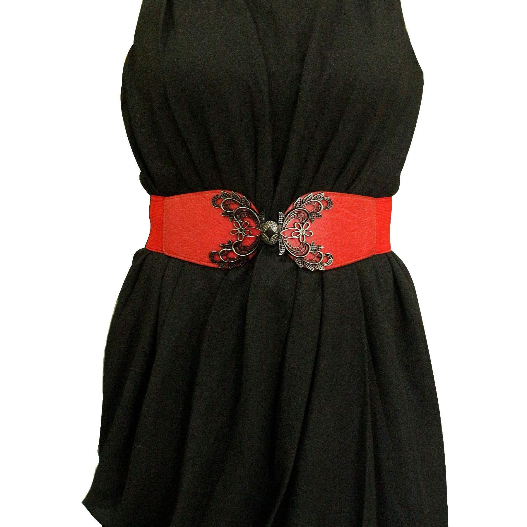 AyA Fashion Womens PU Leather &Elastic Waist Broad Belt (BT0195_Red)