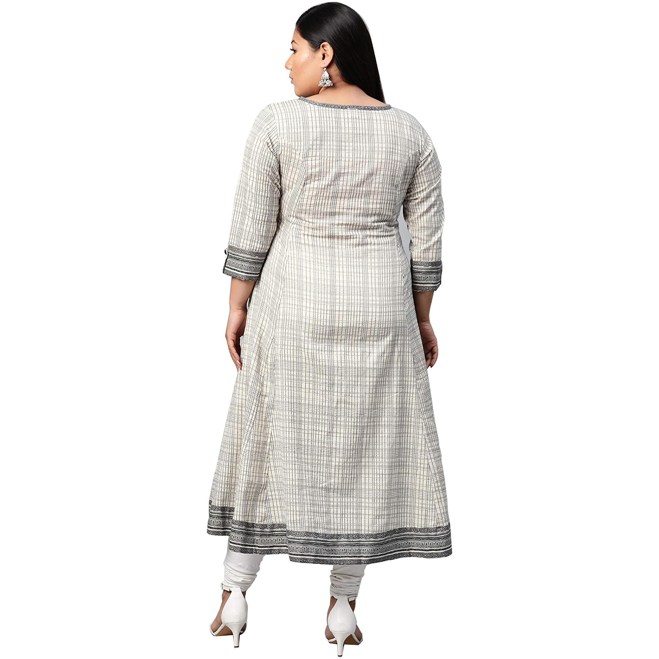Yash Gallery WomenS Plus Size Cotton Slub Geometric Printed Anarkali Kurta for Women (1234YKOWHITE_White_XXX-Large)