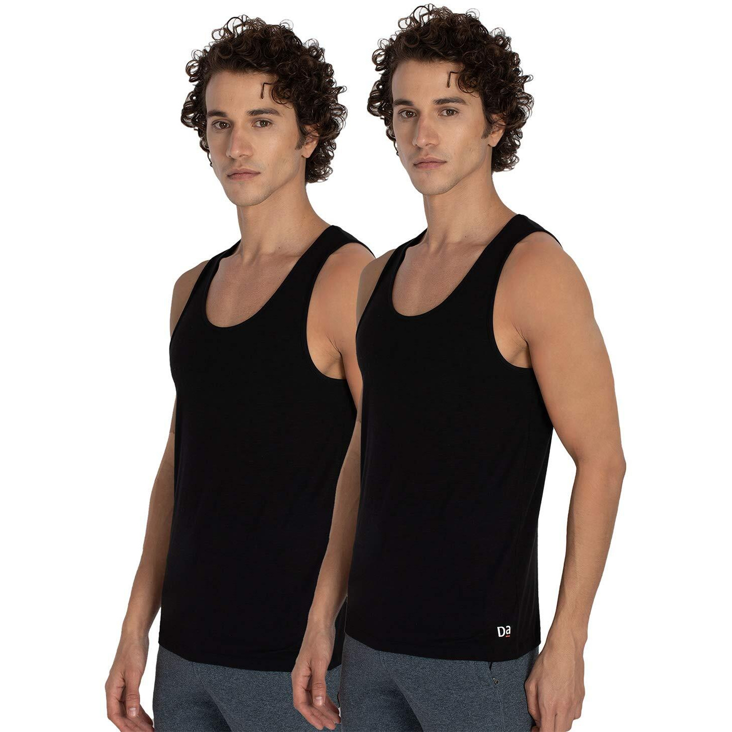DAMENSCH Mens NEO-SKIN Anti-Microbial Slub Vest- Anti-odor-Bamboo Rayon Fabric- Round Neck- Pack of 2- Natural Black- XX-Large