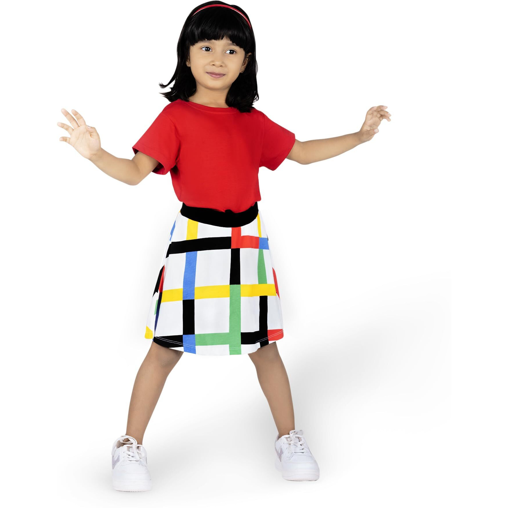 YouGotPlanB Girls Above Knee Checkers Skater Skirt | Soft & Breathable Fabric | No-Mark Elastic | Casual Wear | 14 Years to 16 Years Multicolour