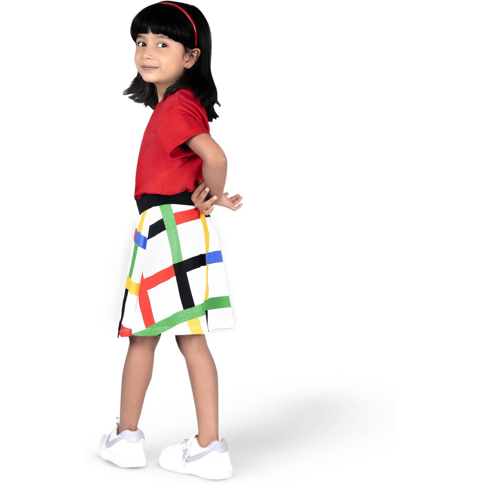 YouGotPlanB Girls Above Knee Checkers Skater Skirt | Soft & Breathable Fabric | No-Mark Elastic | Casual Wear | 14 Years to 16 Years Multicolour