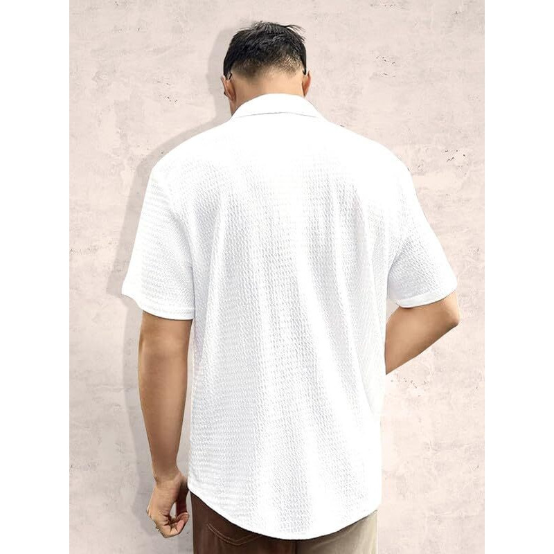 Pinkmint Popcorn Shirt for Men Soild Slim Fit Sleeve Spread Collar Trendy Men Shirt Summer Wear Goa Wear Olive