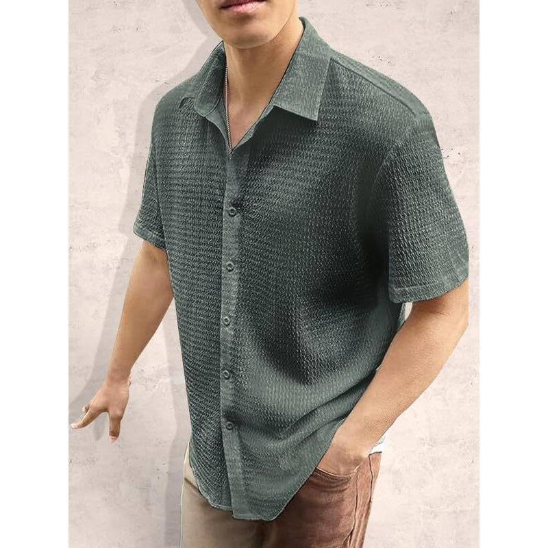 Pinkmint Popcorn Shirt for Men Soild Slim Fit Sleeve Spread Collar Trendy Men Shirt Summer Wear Goa Wear White