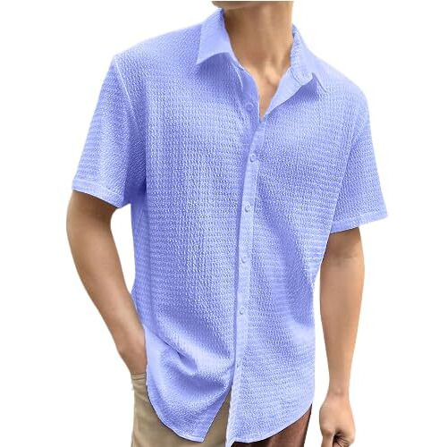 Pinkmint Popcorn Shirt for Men Soild Slim Fit Sleeve Spread Collar Trendy Men Shirt Summer Wear Goa Wear Pink