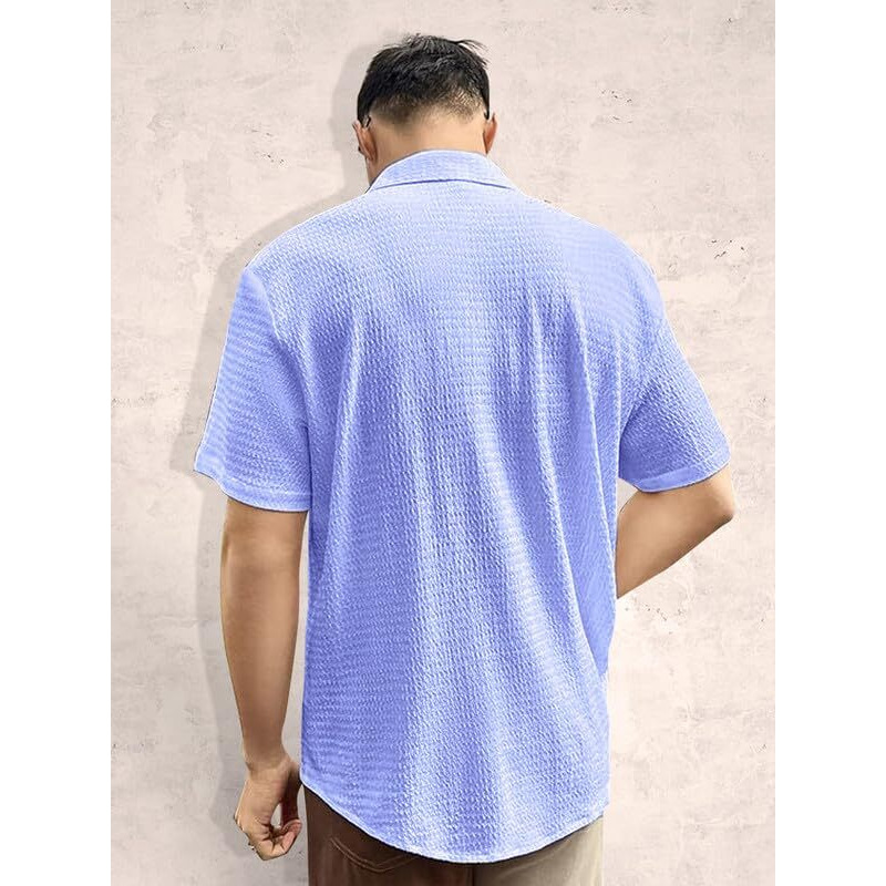 Pinkmint Popcorn Shirt for Men Soild Slim Fit Sleeve Spread Collar Trendy Men Shirt Summer Wear Goa Wear Pink