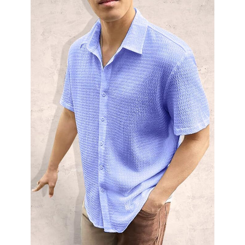 Pinkmint Popcorn Shirt for Men Soild Slim Fit Sleeve Spread Collar Trendy Men Shirt Summer Wear Goa Wear Pink