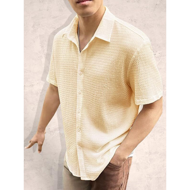 Pinkmint Popcorn Shirt for Men Soild Slim Fit Sleeve Spread Collar Trendy Men Shirt Summer Wear Goa Wear Maroon