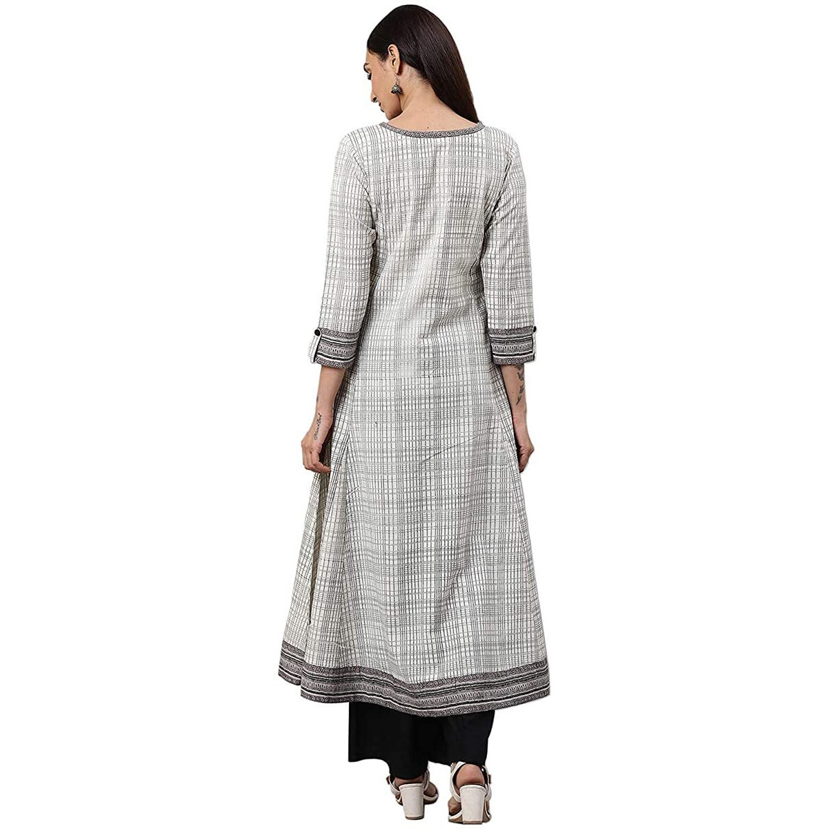 Yash Gallery WomenS Cotton Slub Geometric Printed Anarkali Kurta for Women (1234YKOWHITE_White_X-Large)