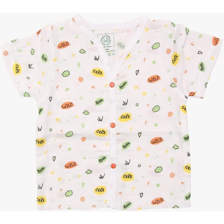 A toddler thing 100% Organic Muslin Sleepsuit - Roar | White | Top & Pants | Size - 4-5 Years | Night Suit for Boys & Girls | Sleepwear Baby Products | Night Wear Pyjama Set | Full Cover Dress