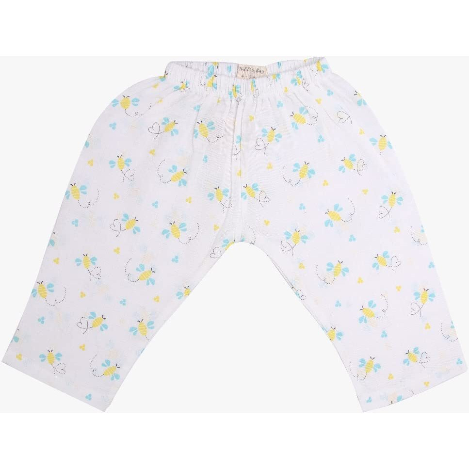 A toddler thing 100% Organic Muslin Sleepsuit - Buzzing Bee | White | Top & Pants | Size - 4-5 Years | Night Suit for Boys & Girls | Sleepwear Baby Products | Night Wear Pyjama Set | Full Cover Dress