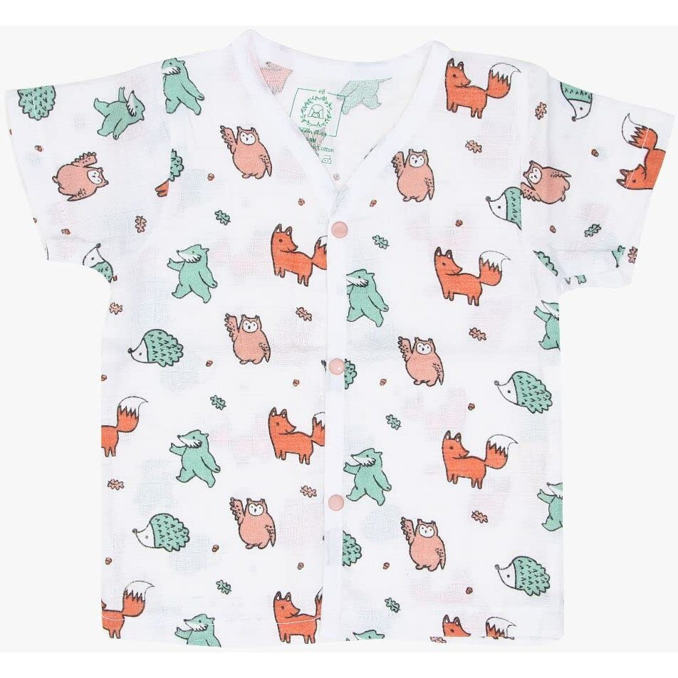 A toddler thing 100% Organic Muslin Sleepsuit | Top & Pants | Night Suit for Boys & Girls | Sleepwear Baby Products | Night Wear Rompers | Full Cover Dress | Color Woodlanders | Orange | Size- 9-12m