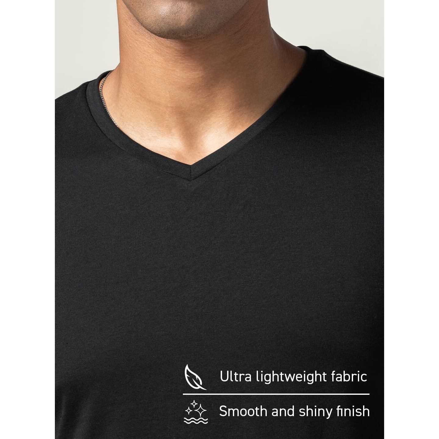 DAMENSCH Regular Fit Half Sleeve V Neck Tshirt Combed Cotton Blend Solid Lightweight Gold Finish Shine Softer Durable Casual Wear Lounge Wear Tshirt for Men-Jet Black-S