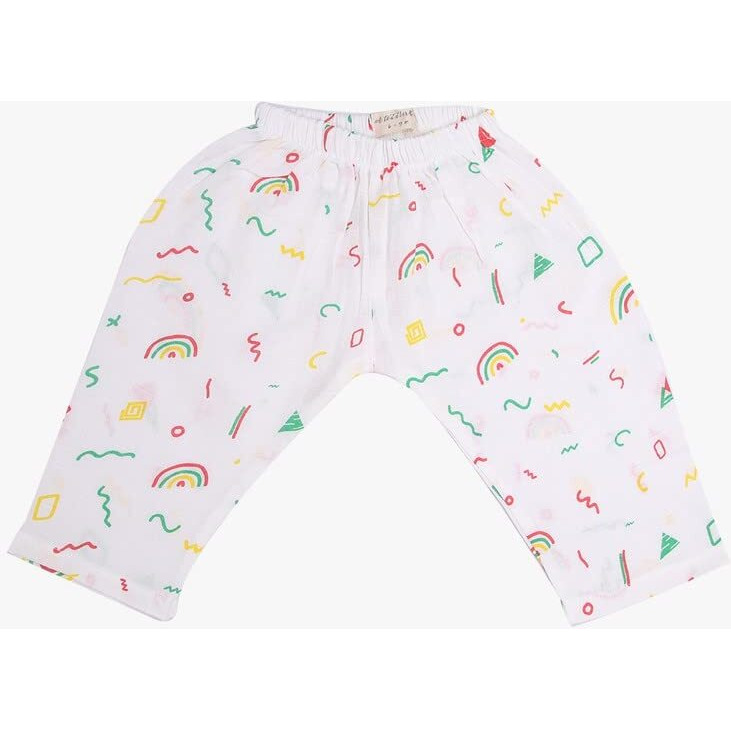 A toddler thing 100% Organic Muslin Sleepsuit | Top & Pants | Night Suit for Boys & Girls | Sleepwear Baby Products | Night Wear Rompers | Full Cover Dress | Color Doodle Dance | White | Size- 3-6m