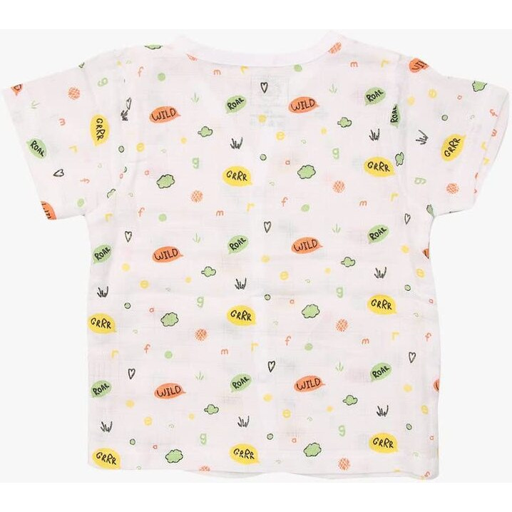 A toddler thing 100% Organic Muslin Sleepsuit - Roar | White | Top & Pants | Size - 3-6 Months | Night Suit for Boys & Girls | Sleepwear Baby Products | Night Wear Pyjama Set | Full Cover Dress