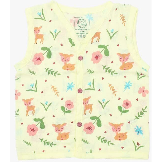 A Toddler Thing 100% Organic Muslin Sleepsuit - Oh My Deer | Yellow | Top & Pants | Size - 3-6 Months | Night Suit for Boys & Girls | Sleepwear Baby Products | Night Wear Pyjama Set | Full Cover Dress