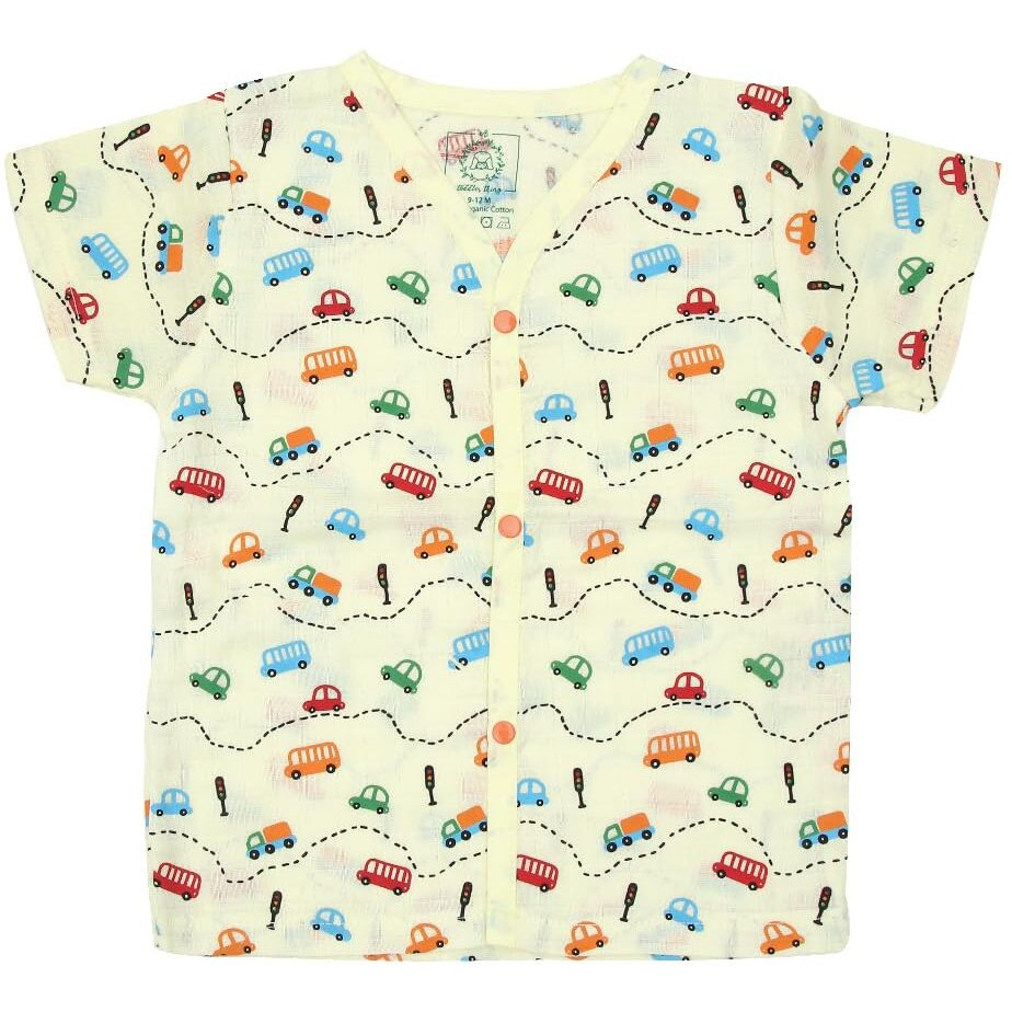 A toddler thing 100% Organic Muslin Sleepsuit | Top & Pants | Night Suit for Boys & Girls | Sleepwear Baby Products | Night Wear Rompers | Full Cover Dress | Color On The Road | Yellow | Size- 3-6m