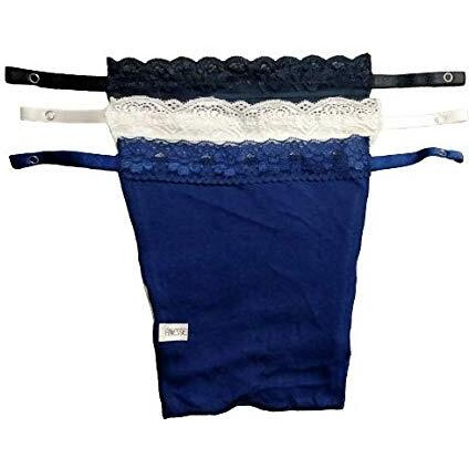Finesse Miracle Cami Womens Cotton Clip On Mock Lace Casual Style Camisole Deep Neck Cover Miracle Cami. Set Of 3. Black White & Navy Blue Free Size