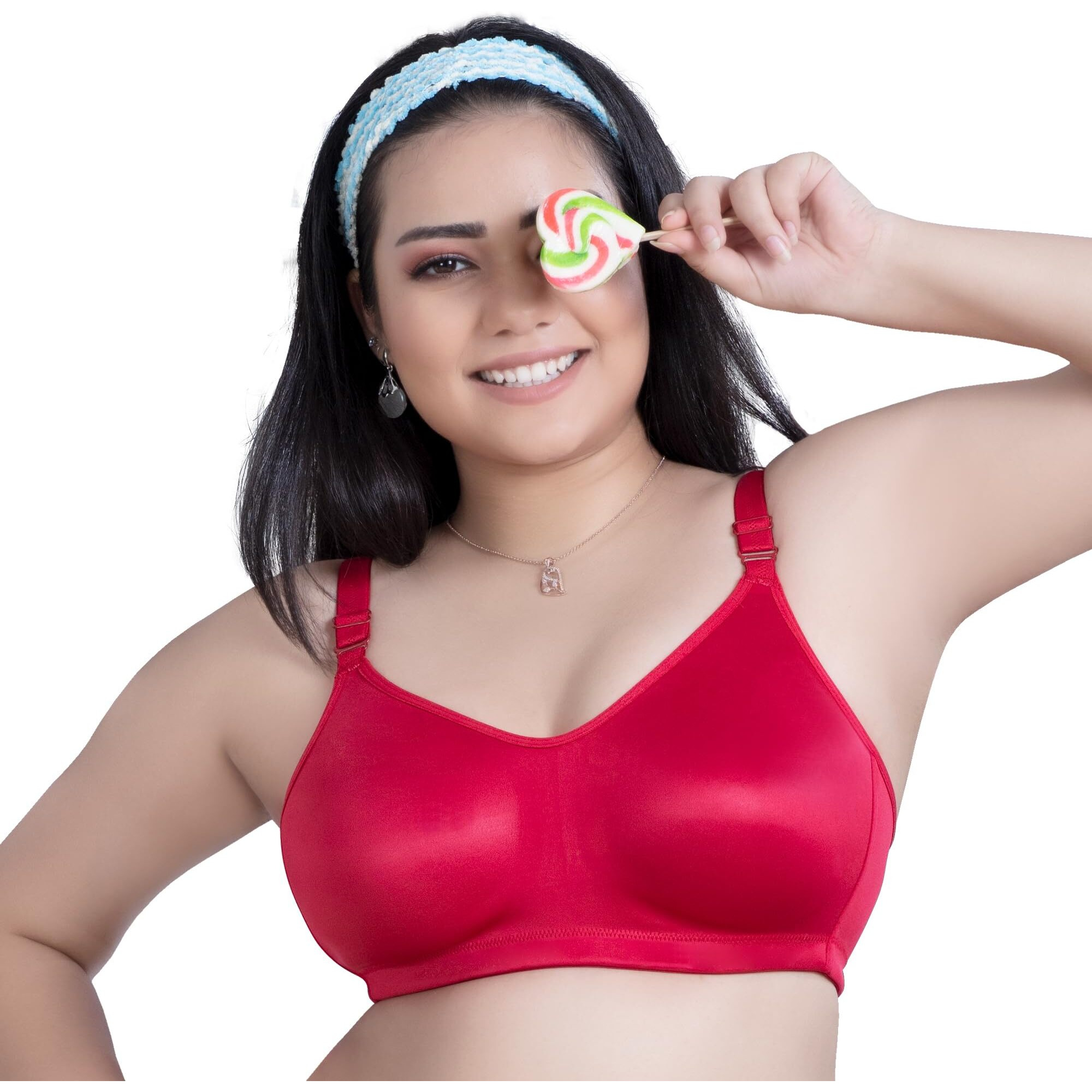 TRYLO Womens Cotton Non-Padded Wire Free T-Shirt Bra (Riza Superfit Ruby 40 F Cup_Red Ruby_40F)
