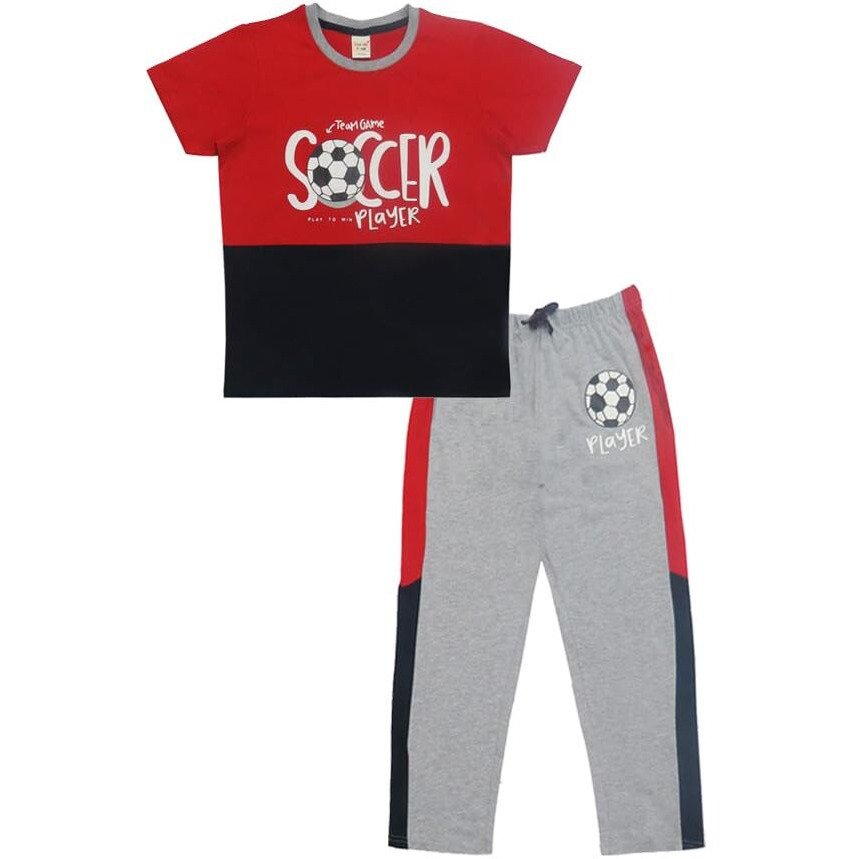 Clothe Funn Boys Co-Ordinate Set Red & Ecru Mel 7-8 Years