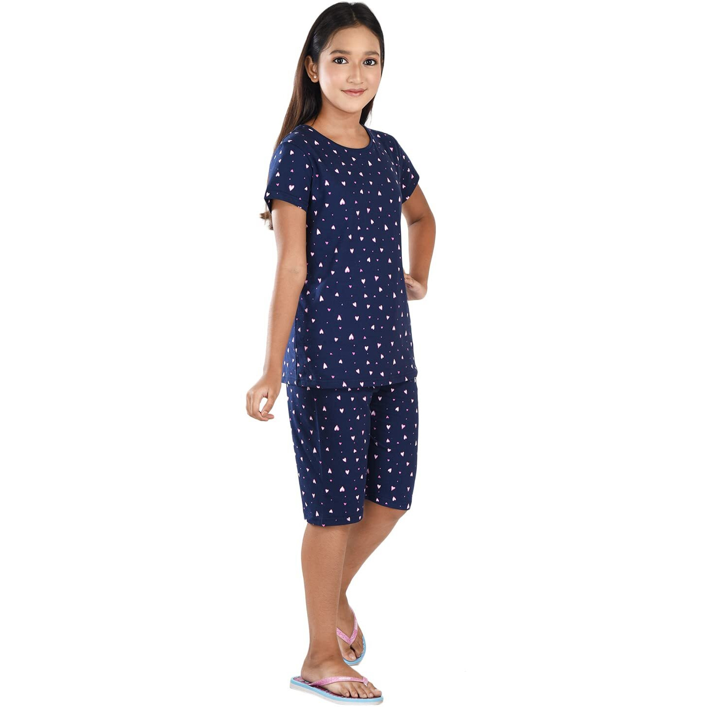 Clothe Funn Girls Co-Ordinate Set Girls Nightwear Set (11-12 Years Navy Heart AOP)