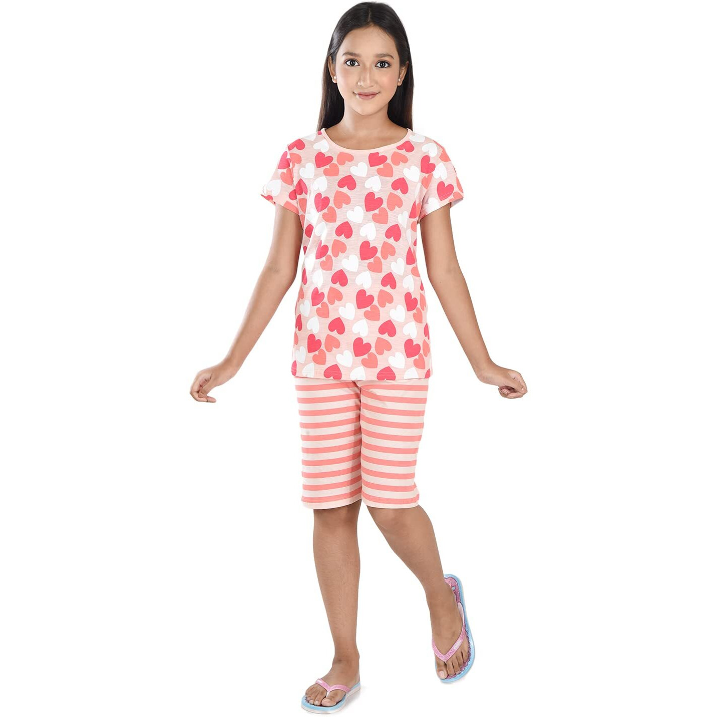 Clothe Funn Girls Co-Ordinate Set Girls Nightwear Set (3-4 Years Peach)