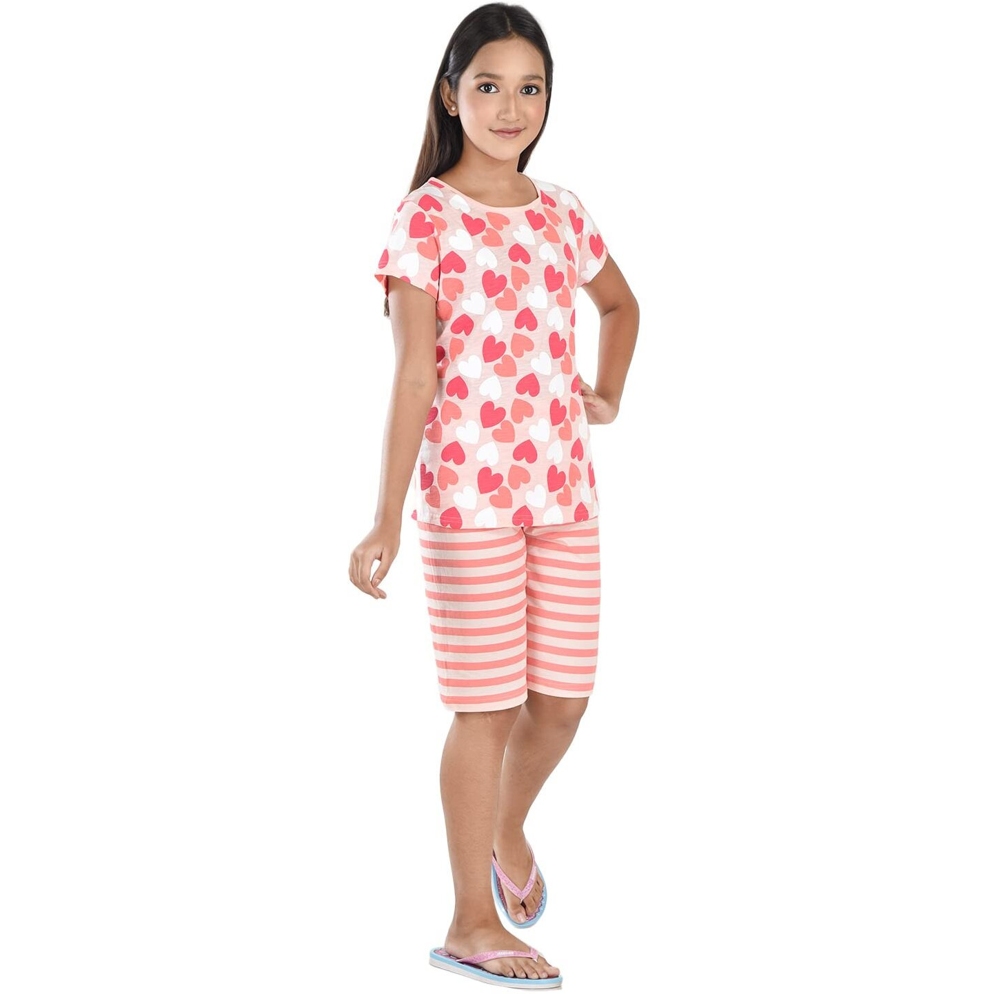 Clothe Funn Girls Co-Ordinate Set Girls Nightwear Set (3-4 Years Peach)