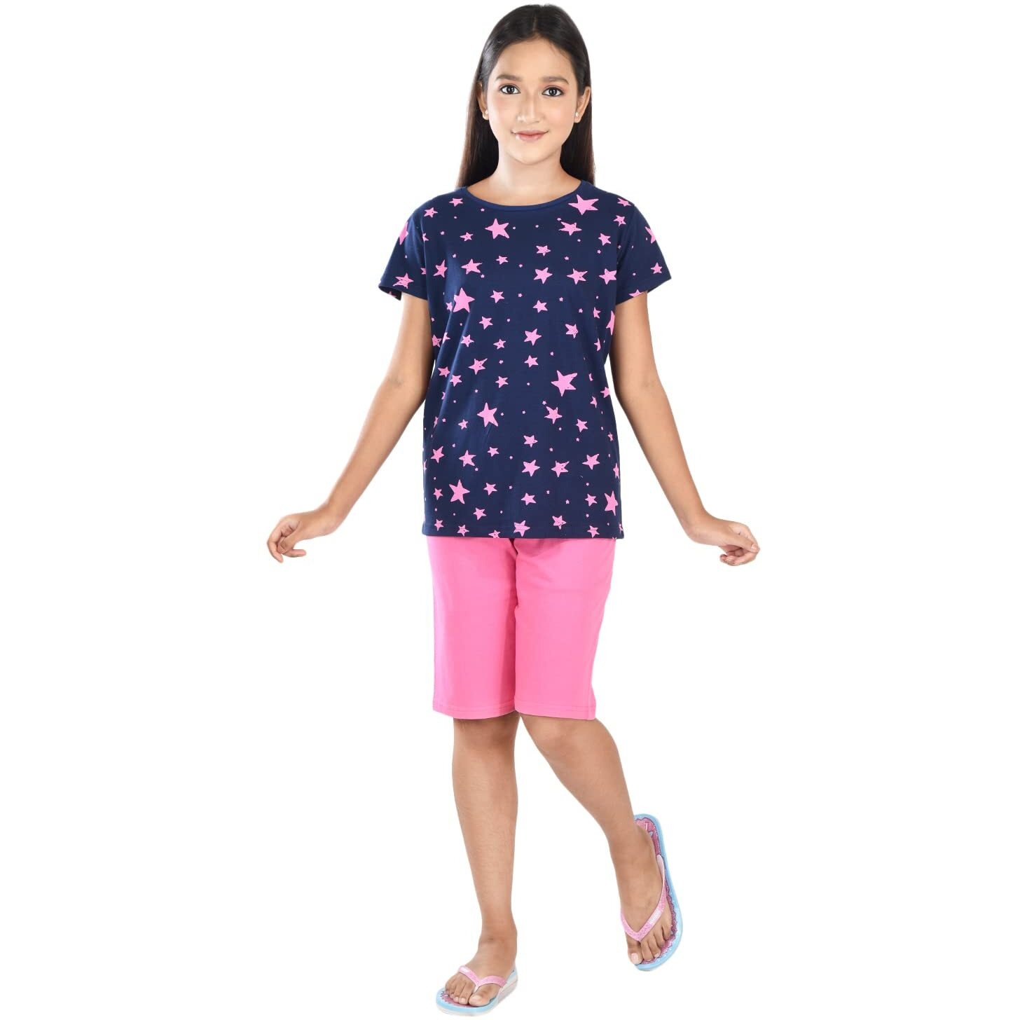 Clothe Funn Girls Co-Ordinate Set Girls Nightwear Set (3-4 Years Navy/Pink)