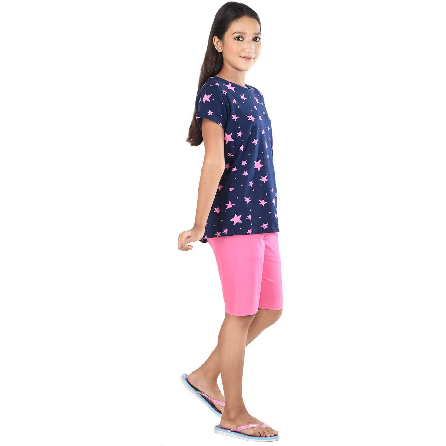 Clothe Funn Girls Co-Ordinate Set Girls Nightwear Set (3-4 Years Navy/Pink)
