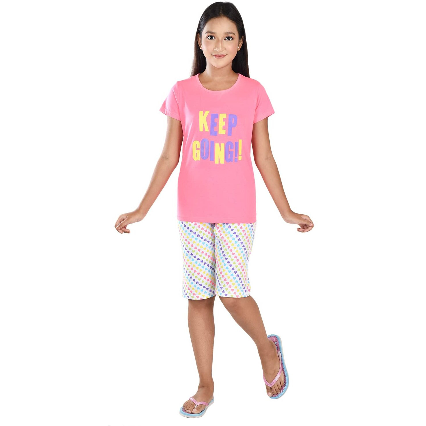 Clothe Funn Girls Co-Ordinate Set Girls Nightwear Set (3-4 Years Neon Pink AOP)