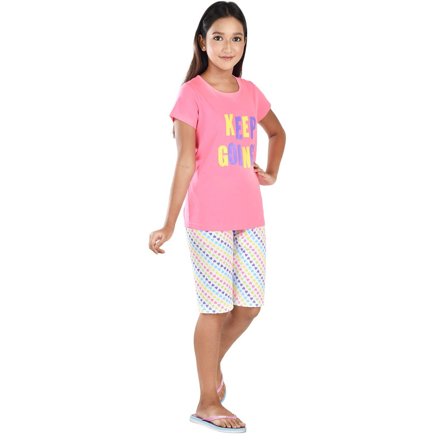 Clothe Funn Girls Co-Ordinate Set Girls Nightwear Set (3-4 Years Neon Pink AOP)