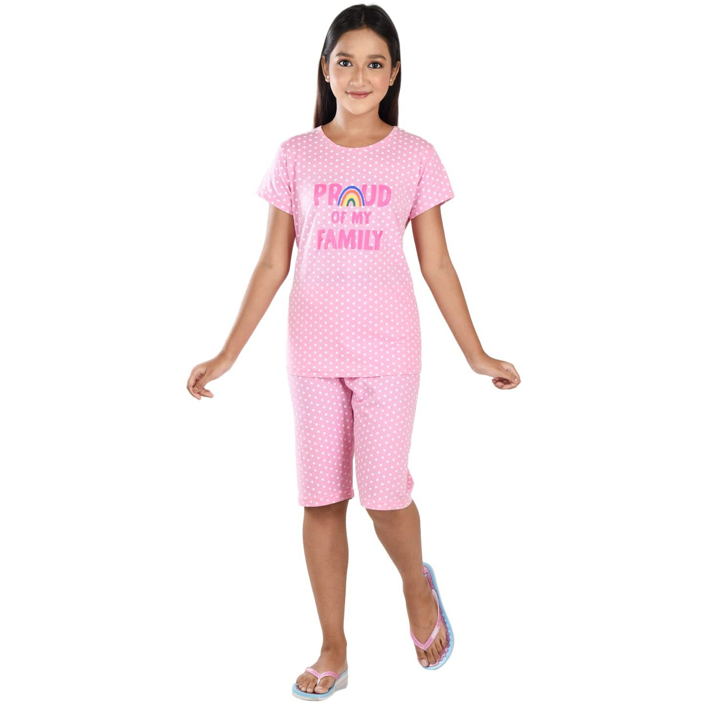 Clothe Funn Girls Co-Ordinate Set Girls Nightwear Set (3-4 Years Pink AOP)