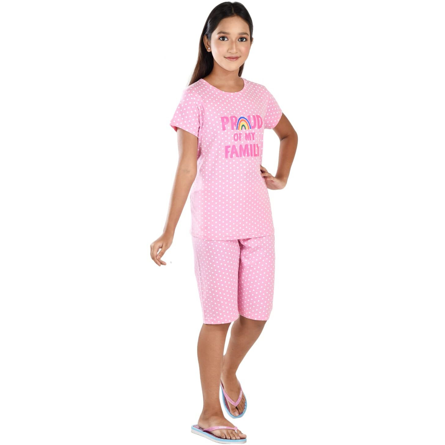 Clothe Funn Girls Co-Ordinate Set Girls Nightwear Set (3-4 Years Pink AOP)