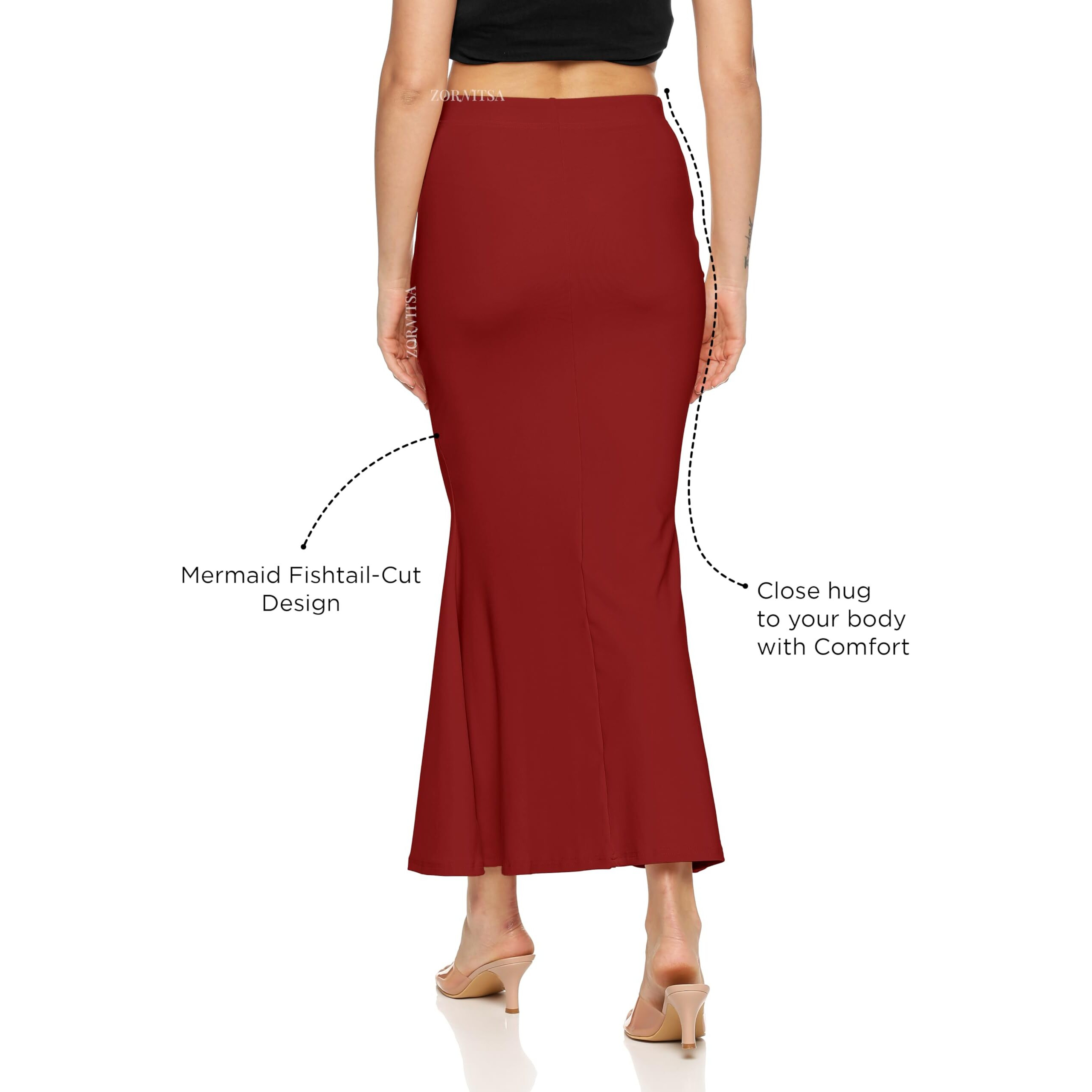 ZORNITSA Lycra Saree Shapewear Petticoat for Women Skirts for Women (Maroon M)