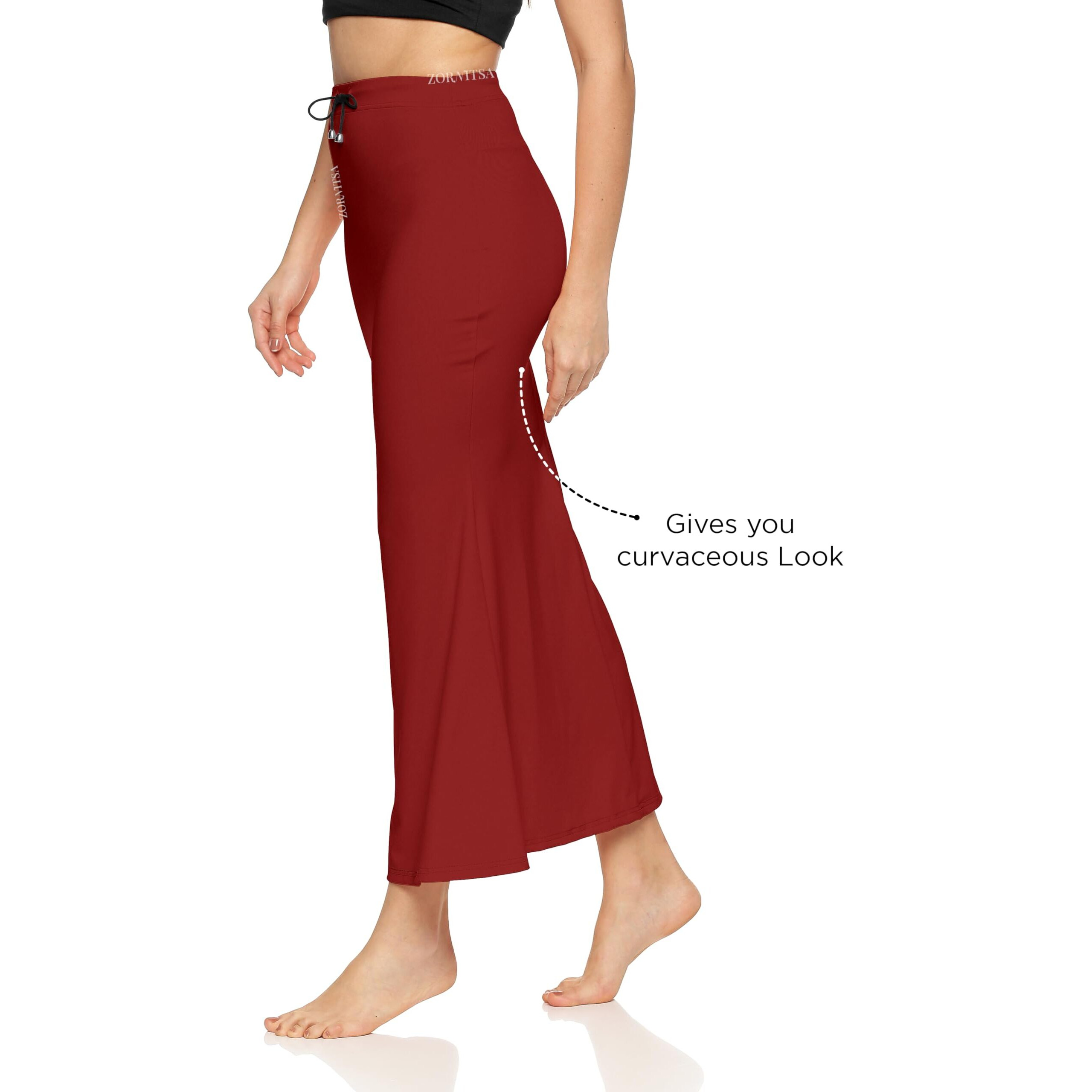 ZORNITSA Lycra Saree Shapewear Petticoat for Women Skirts for Women (Maroon M)