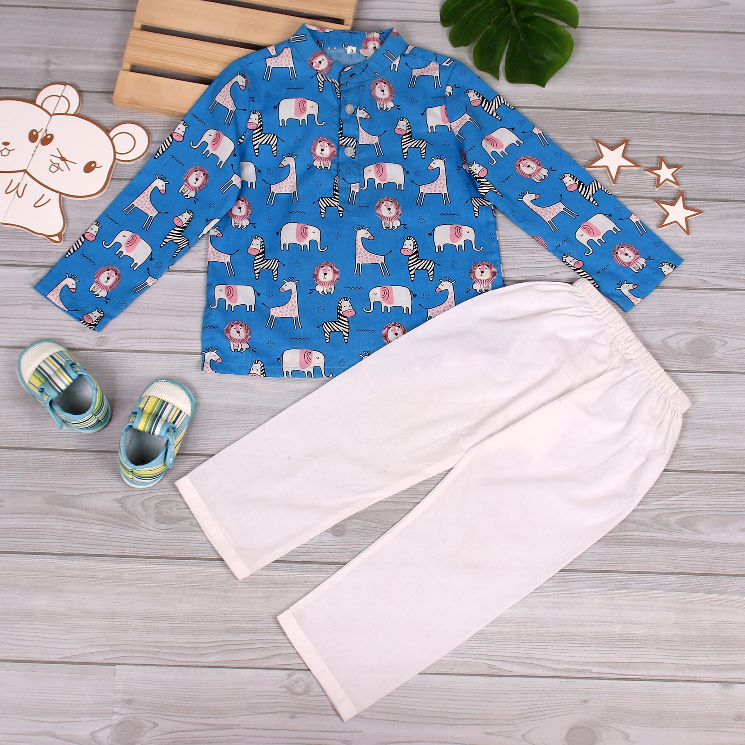 Bold N Elegant - Be Bold Inside & Elegant Outside Bold N Elegant Cotton Bandej Bandhani Little Krishna Kanha Ethnic Wear Kurta Pyjama Set For Infant Toddler Boys (6-12 Months Blue-White)