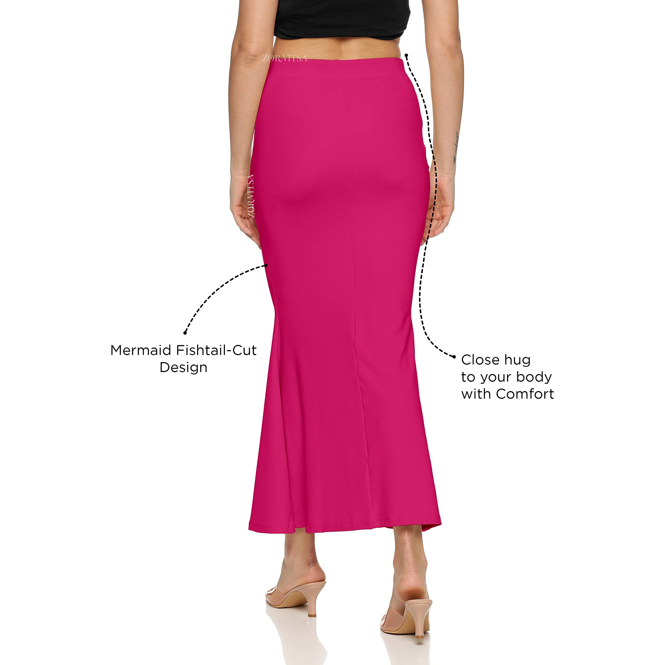 ZORNITSA Lycra Saree Shapewear Petticoat for Women Skirts for Women (Pink XL)