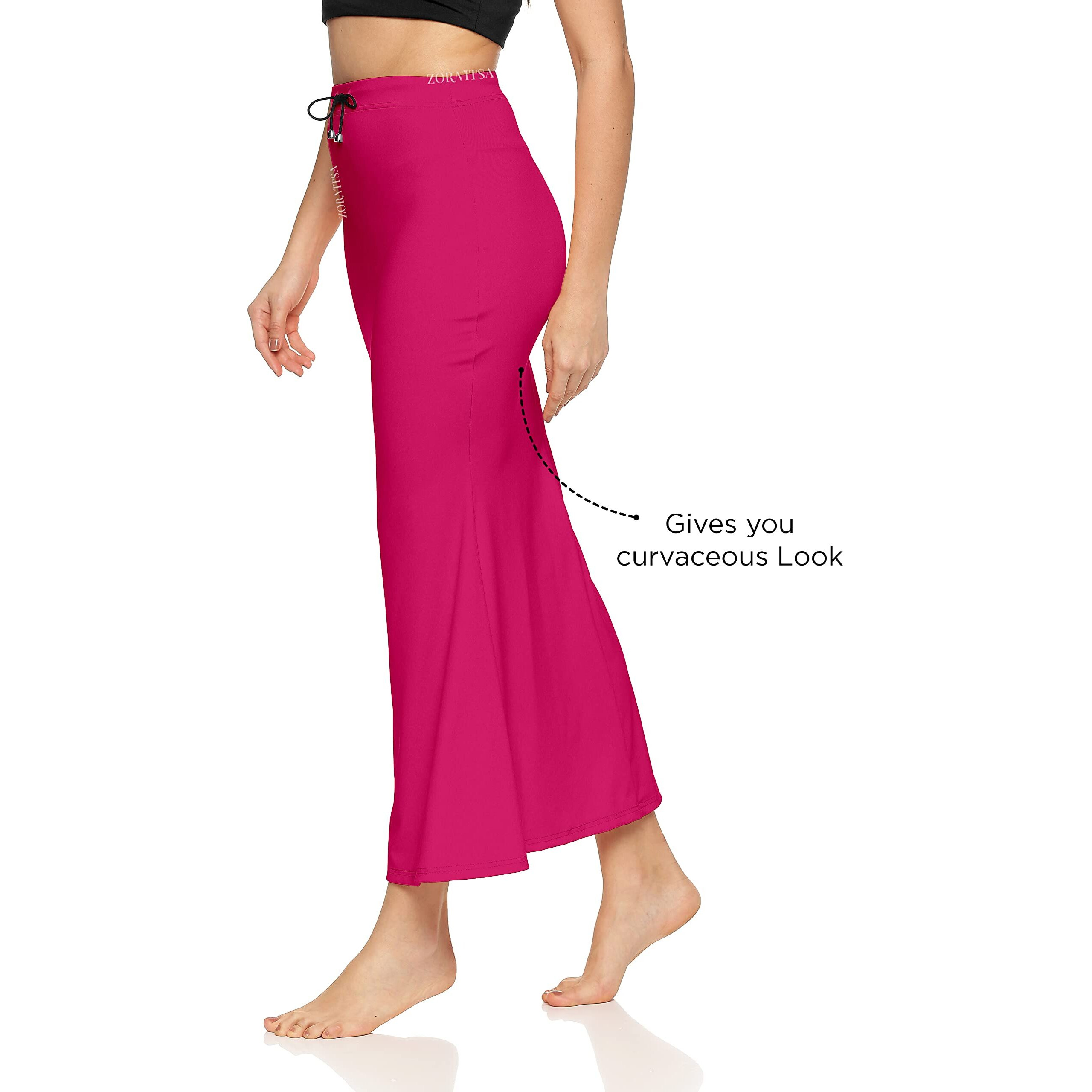 ZORNITSA Lycra Saree Shapewear Petticoat for Women Skirts for Women (Pink XL)