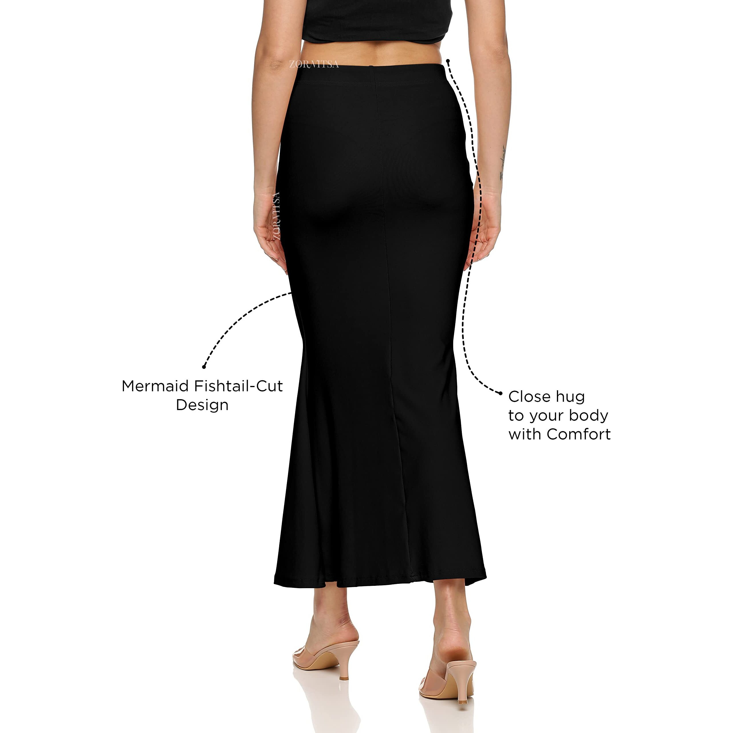 ZORNITSA Lycra Saree Shapewear Petticoat for Women Skirts for Women (Black M)