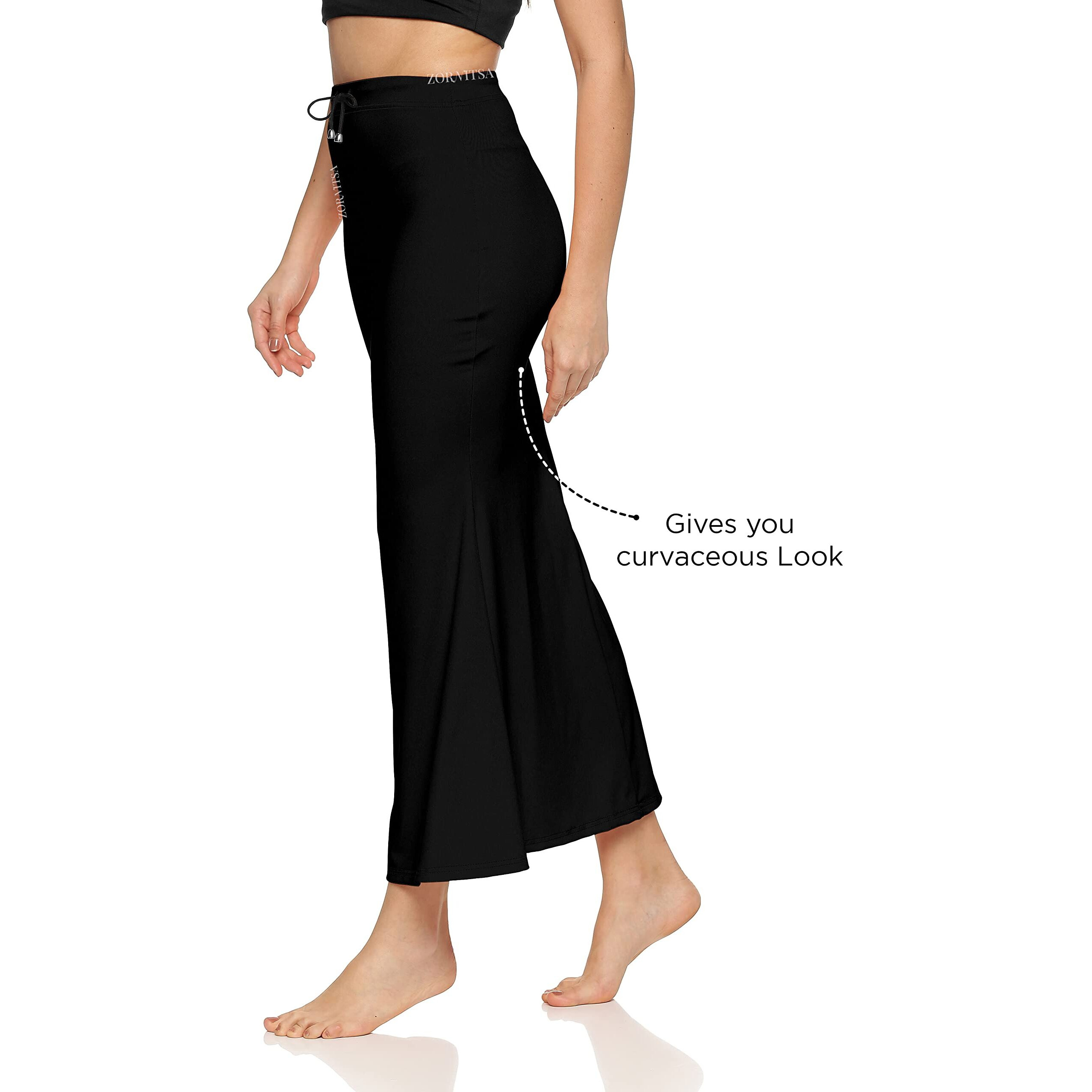 ZORNITSA Lycra Saree Shapewear Petticoat for Women Skirts for Women (Black M)