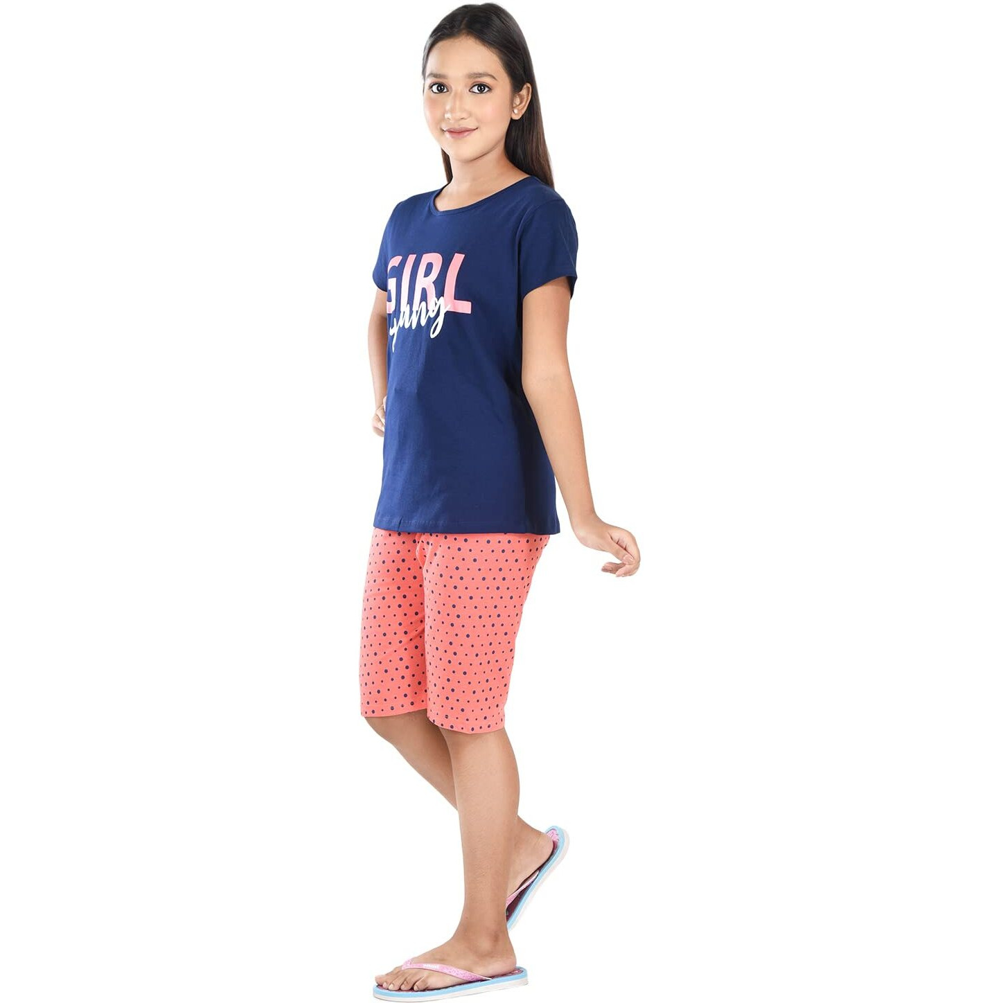 Clothe Funn Girls Co-Ordinate Set Girls Nightwear Set (3-4 Years NavyCoral)