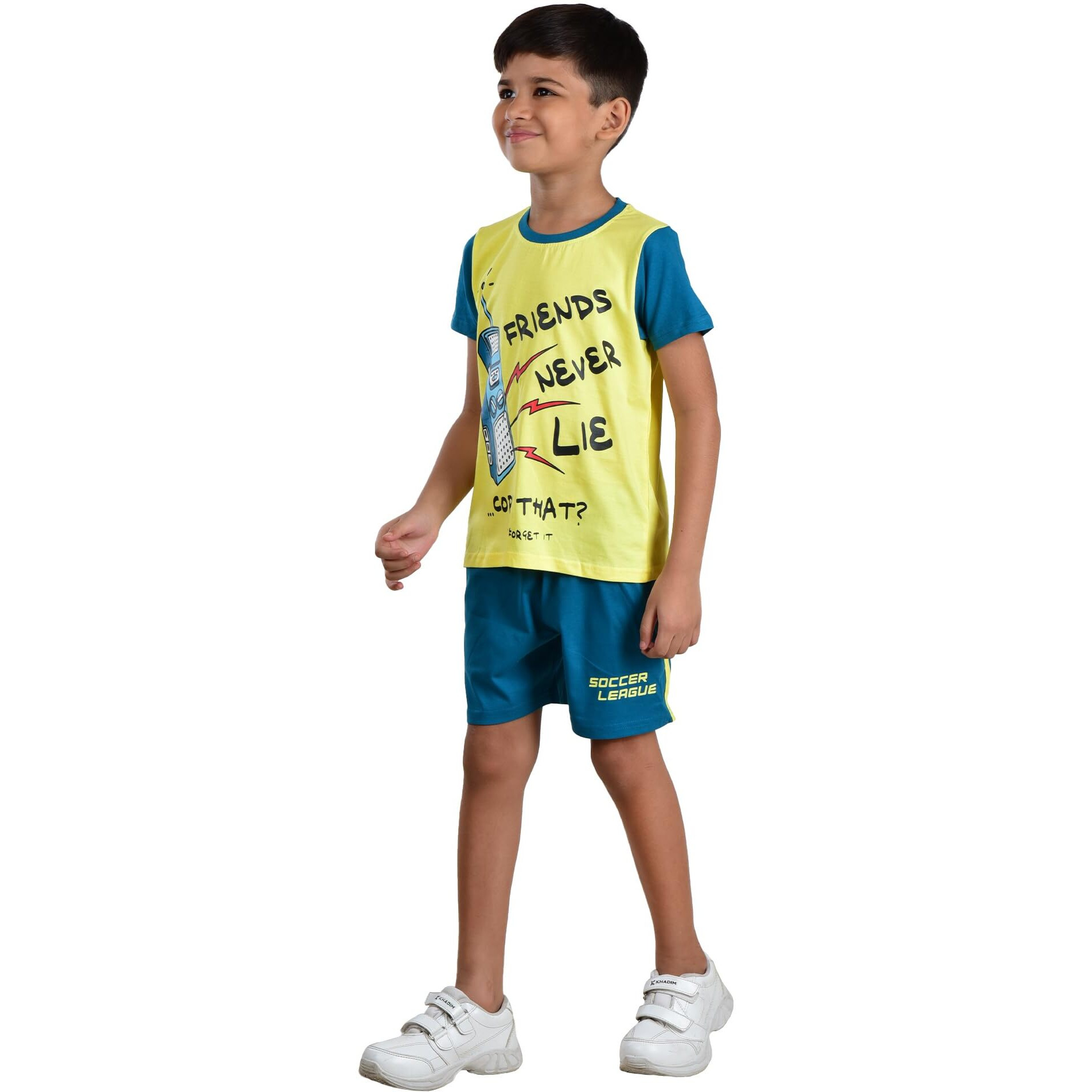 Clothe Funn Boys Co-Ordinate Set T-Shirt & Short Set Lemon & Teal 7-8 Years