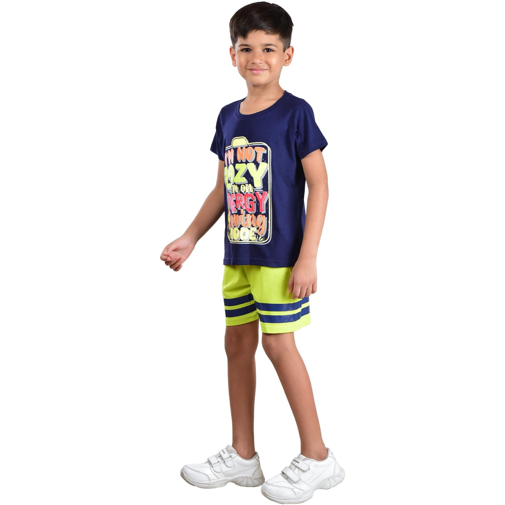 Clothe Funn Boys Co-Ordinate Set T-Shirt & Short Set Navy & Acid Green 7-8 Years