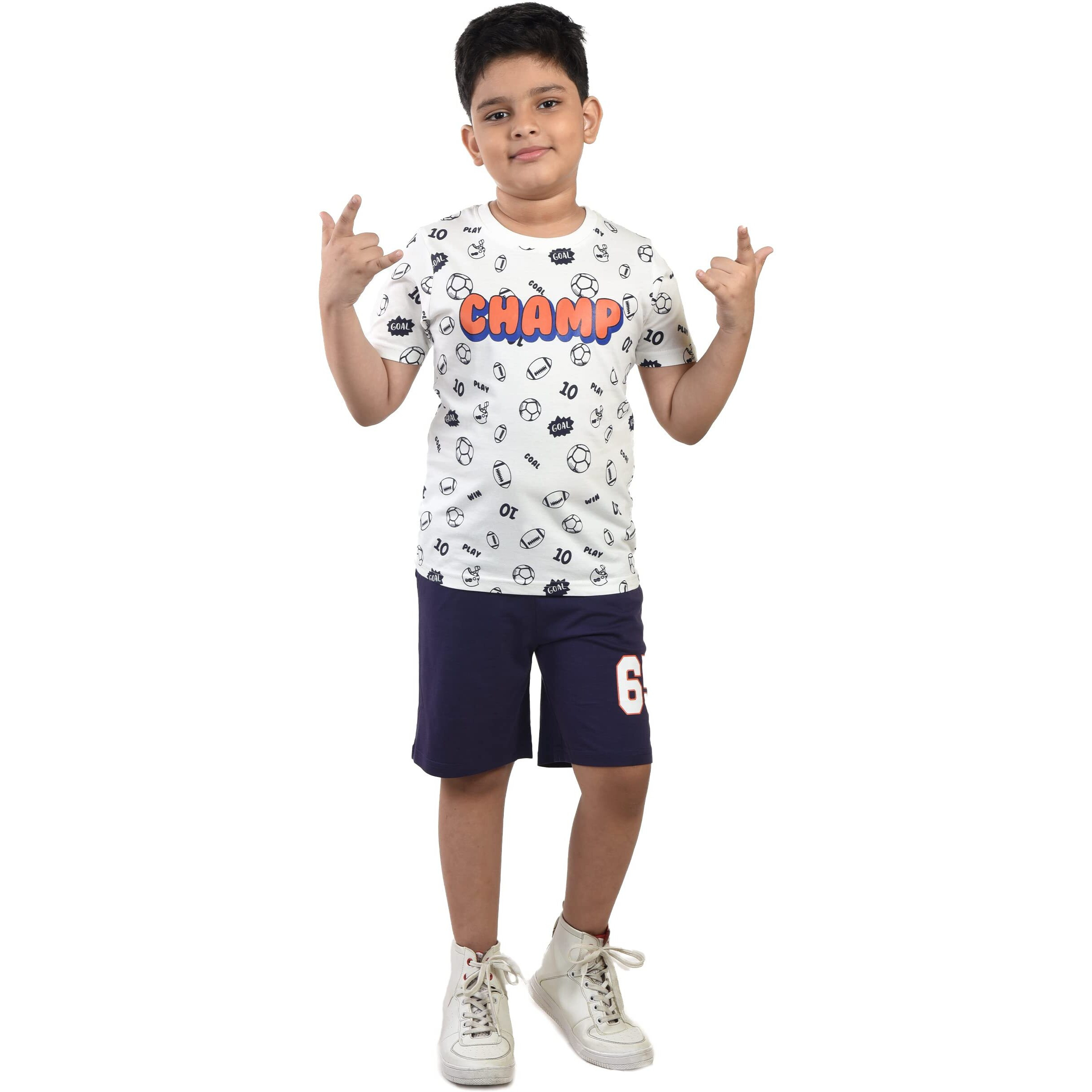 Clothe Funn Boys Coordinate Set Tshirt Shorts Set (White/Purple 3-4 Years)