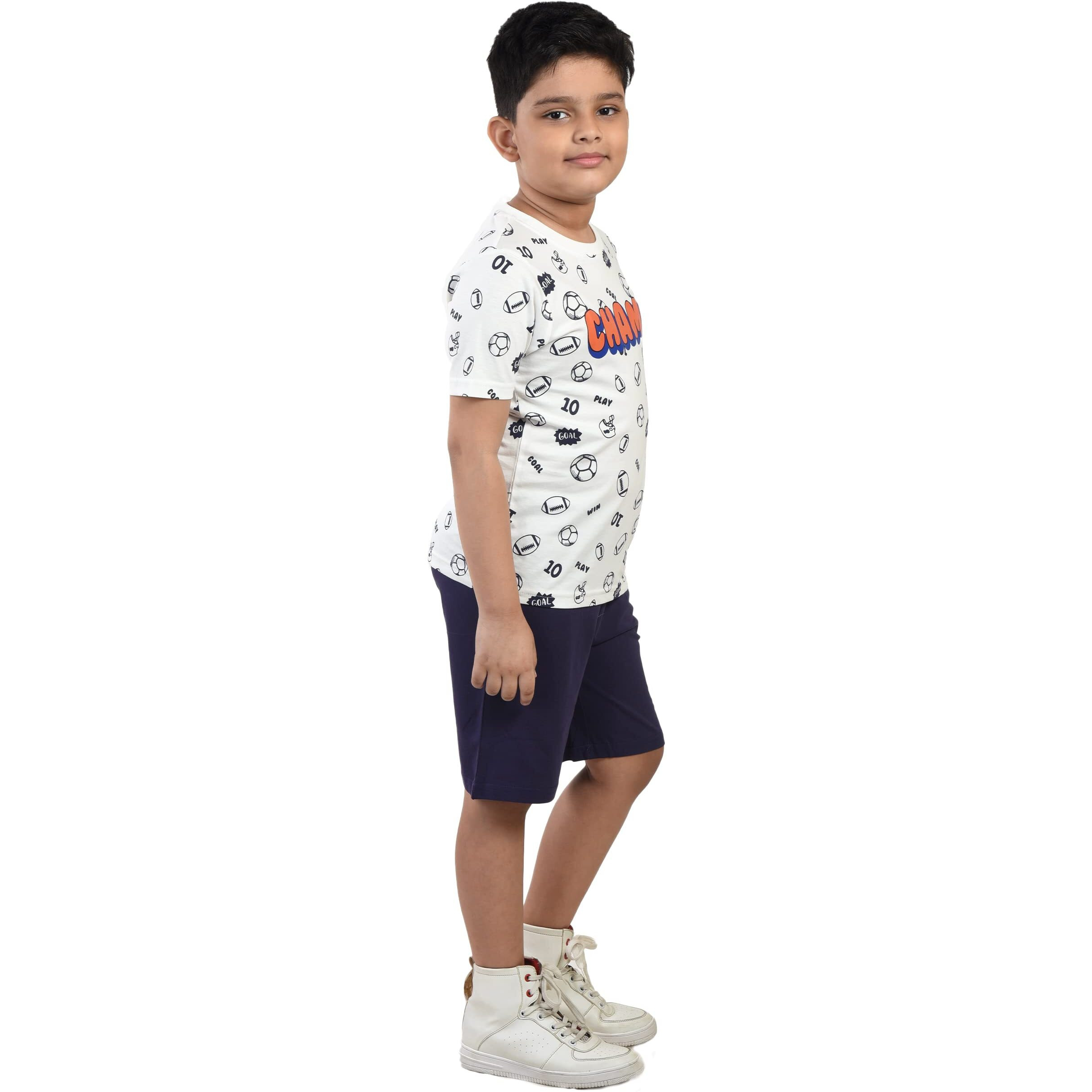 Clothe Funn Boys Coordinate Set Tshirt Shorts Set (White/Purple 3-4 Years)