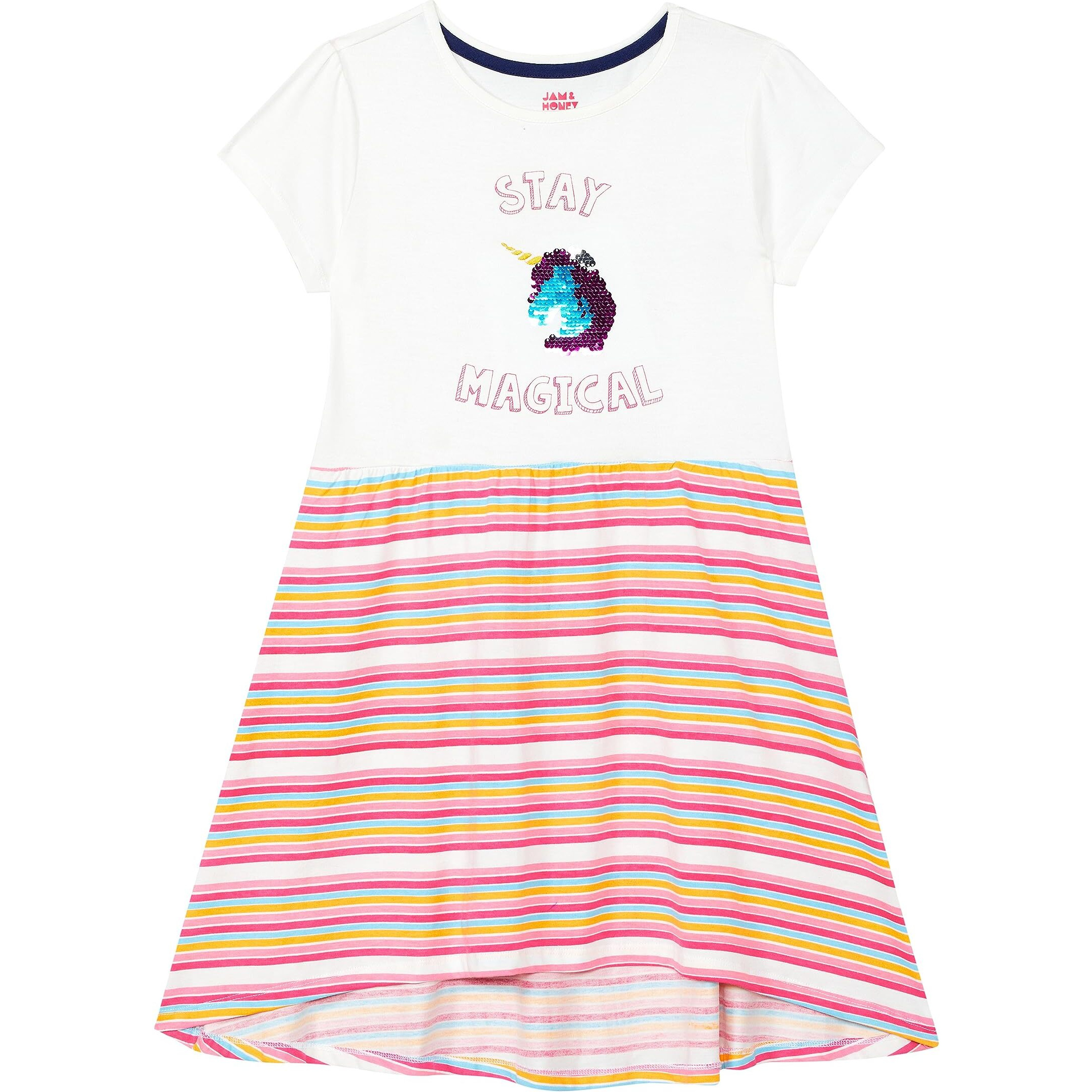 Amazon Brand - Jam & Honey Girls 100% Cotton Printed Knee Length One Piece Dress | Age 2-12 Years