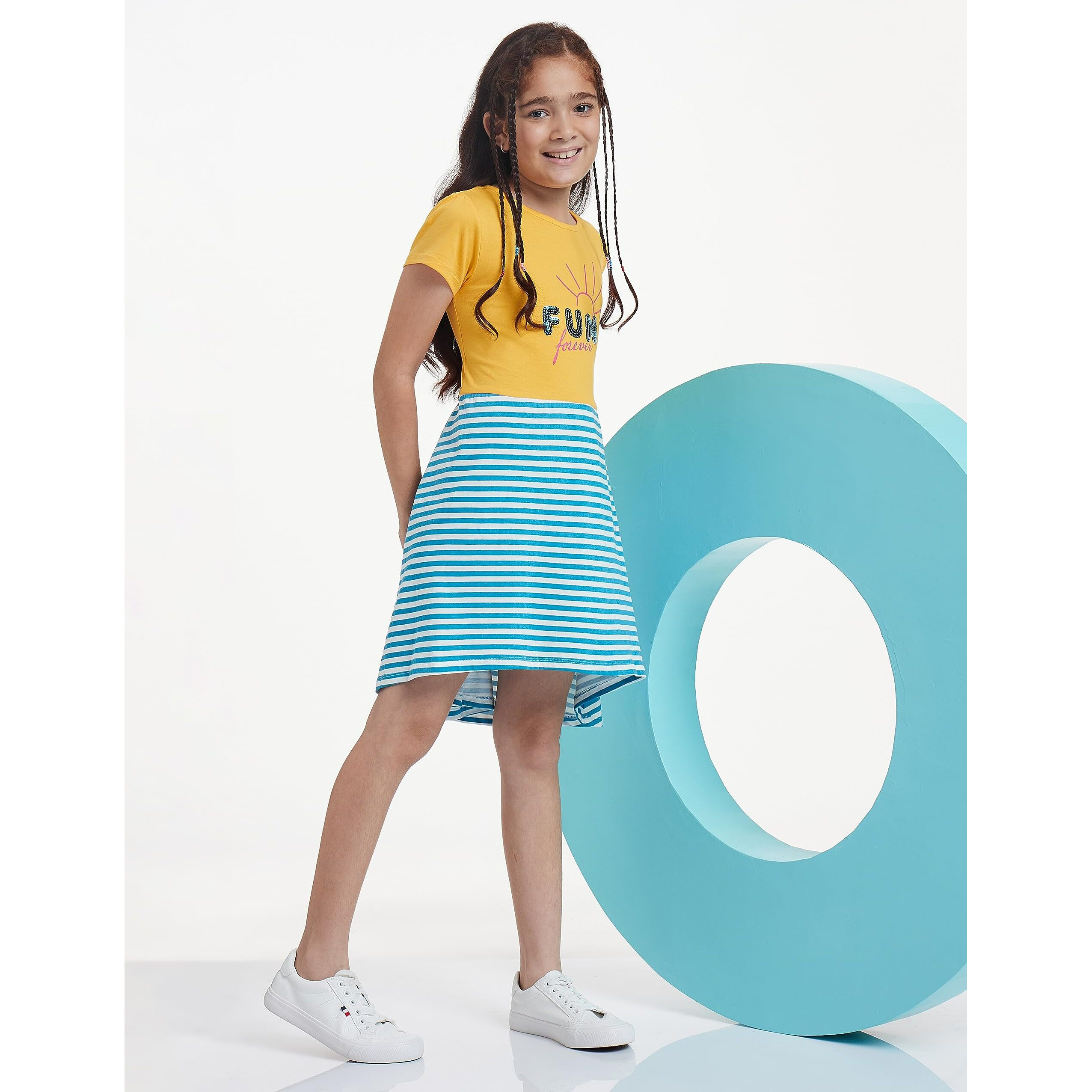 Amazon Brand - Jam & Honey Girls 100% Cotton Printed Knee Length One Piece Dress | Age 2-12 Years
