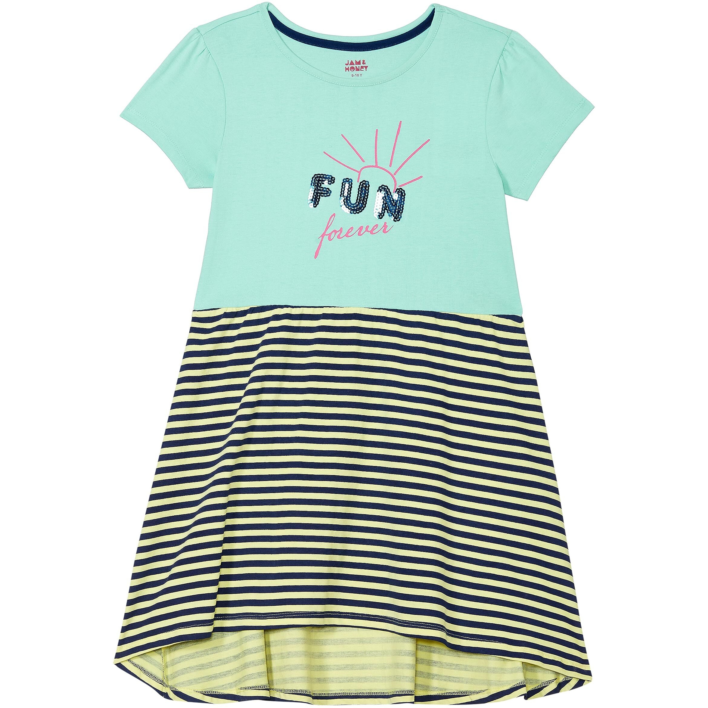 Amazon Brand - Jam & Honey Girls 100% Cotton Printed Knee Length One Piece Dress | Age 2-12 Years
