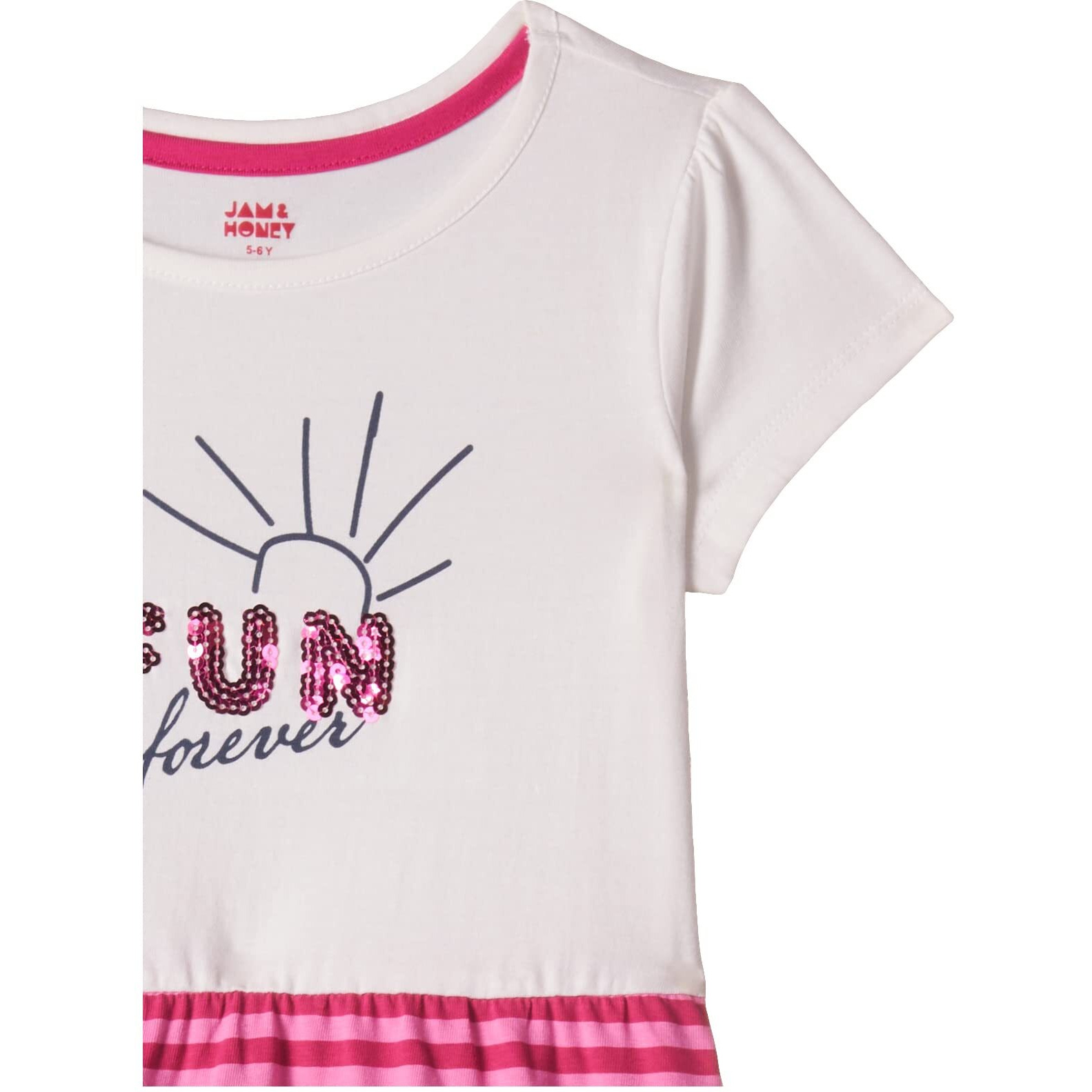 Amazon Brand - Jam & Honey Girls 100% Cotton Printed Knee Length One Piece Dress | Age 2-12 Years