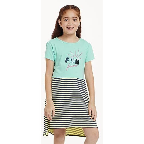 Amazon Brand - Jam & Honey Girls 100% Cotton Printed Knee Length One Piece Dress | Age 2-12 Years